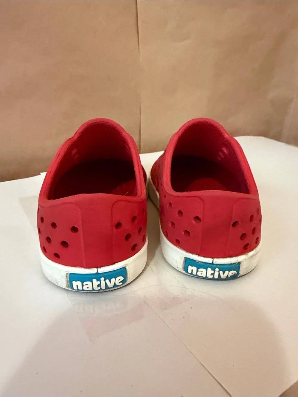 Native Kids Slip-On Sneakers in Bright Red with White Toe